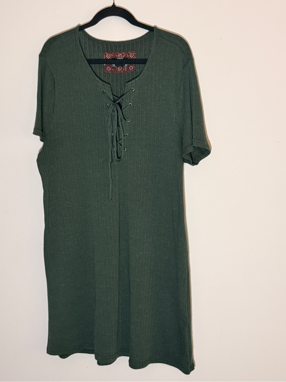 Ribbed Lace-Up Midi Dress in Olive Green